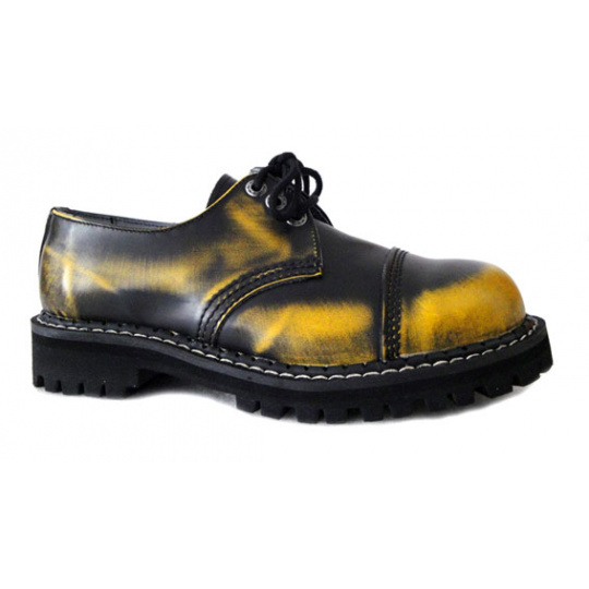 boty kožené KMM 3 dírkové černé/žlutá