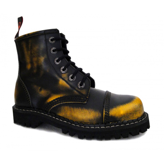 boty kožené KMM 6 dírkové černé/žlutá