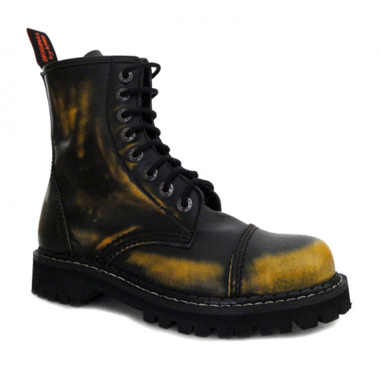 boty kožené KMM 8 dírkové černé/žlutá