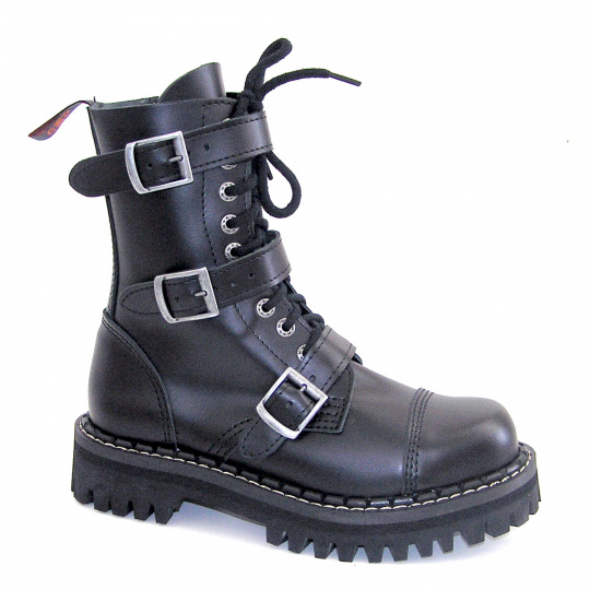 boty kožené KMM 10 dírkové černé se 3 přezkama