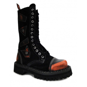boty kožené KMM 14 dírkové černé/oranžová kombinované