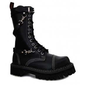boty kožené KMM 14 dírkové černé s přezkama