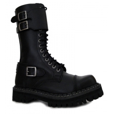 boty kožené KMM 14 dírkové černé se 3 přezkama